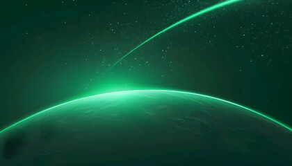 Obraz premium Space scene. Green nebula with planet