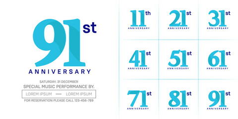 anniversary logotype set vector, blue color for special day celebration