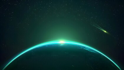 Fototapeta premium Space scene. Green nebula with planet