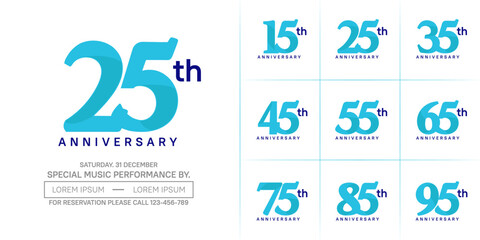 anniversary logotype set vector, blue color for special day celebration