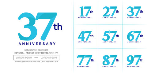 anniversary logotype set vector, blue color for special day celebration