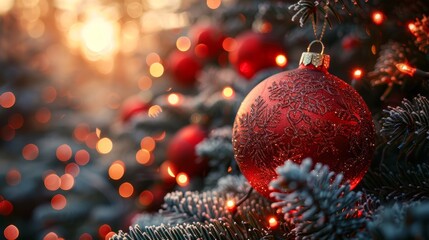 Obraz premium Christmas tree ornament with a festive winter scene, hanging on a tree with lights.