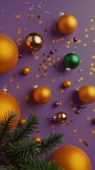 Fototapeta premium Festive Christmas background with decorative xmas ball. Merry Christmas and Happy New Year holiday poster