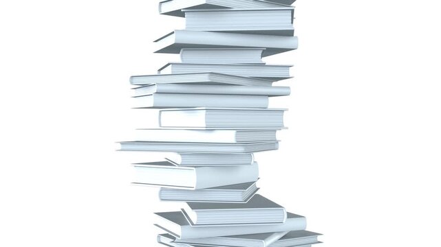 Stacked white books isolated on white background.
Loop able 3d animation for background.
