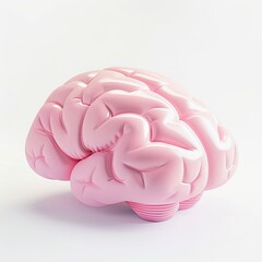 Innovative Inflatable Brain Icon with Air Stuffed Toys, Representing Soft and Rounded 3D Icons in a Cartoon Style on a White Background at a 45-Degree Angle, Highlighting Simple Details