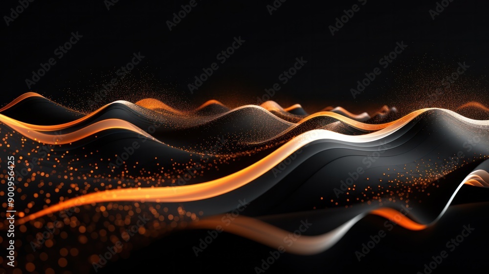 Poster a captivating arrangement of abstract orange and white particles creates a continuous wavy pattern o