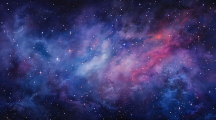 A captivating depiction of distant galaxies and star clusters set against the deep blackness of space. The image reveals a spectrum of colors from bright blues and pinks to soft purples, 