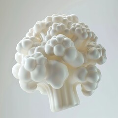 Soft and Rounded Inflatable Texture with Cauliflower Icon, Air Stuffed Toys in 3D Cartoon Style on White Background, 45 Degrees
