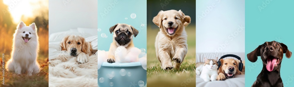 Poster adorable happy dogs in various mobile wallpaper set