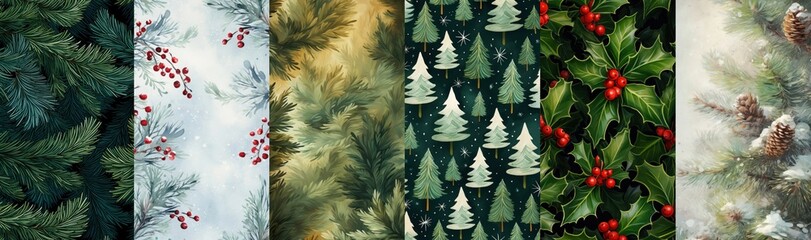Obraz premium Festive holiday foliage patterns mobile wallpaper set