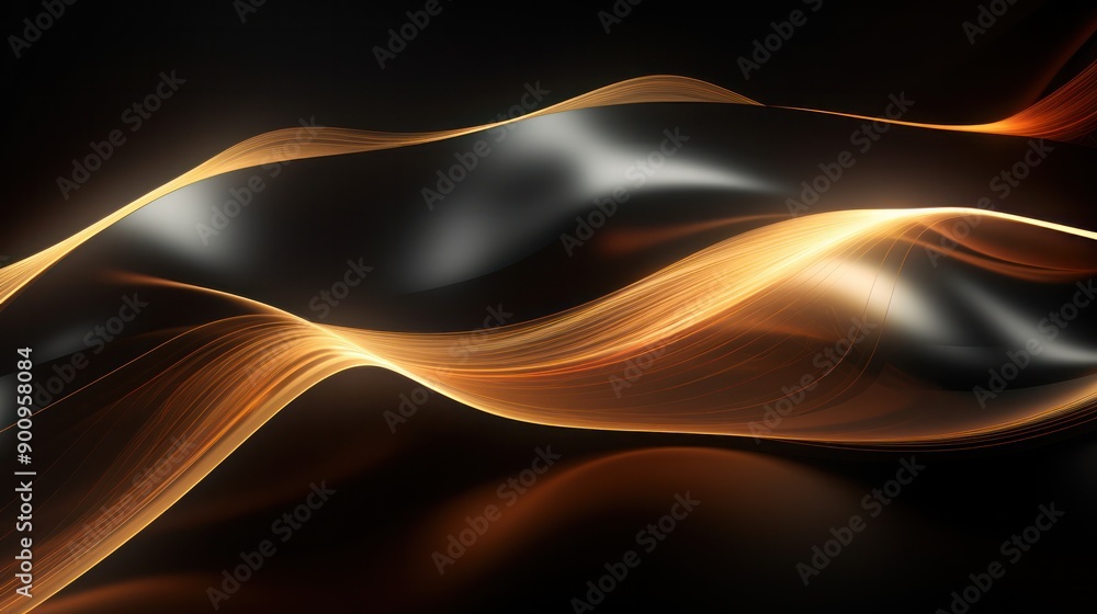 Poster abstract image of converging metallic lines creating a sense of depth and dynamic movement, with lin