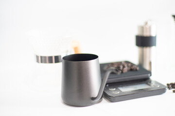 Coffee drip equipment with coffee bean on white background
