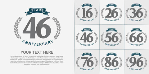 anniversary logotype set vector, gray color and blue ribbon for special day celebration