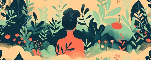 Mental health support, calm and serene background, flat design illustration
