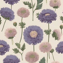 Cute flat minimal Scabiosa vintage style - 1