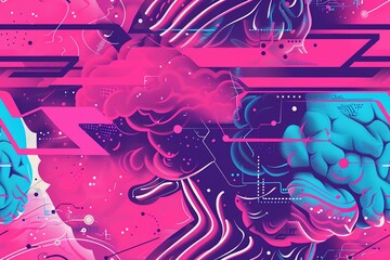Naklejka premium Brain activity and wellness, dynamic brain art, flat design illustration