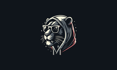 head panther wearing sun glass and hoodie vector logo design