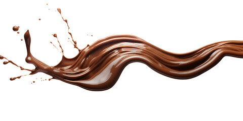 Chocolate splashing with droplets, choco syrup drops splatter, isolated on white. PNG. 
