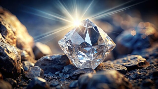 Rough diamond shining in gemstone mine , precious, valuable, gemstone, diamond, mine, excavation, rough, natural