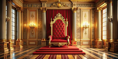 Obraz premium Throne in grand room symbolizing power and importance, power, royalty, luxury, symbol, crown, elegant, majestic, importance, wealth