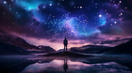 Fototapeta premium Stargazer Observing Constellations in Night Sky
