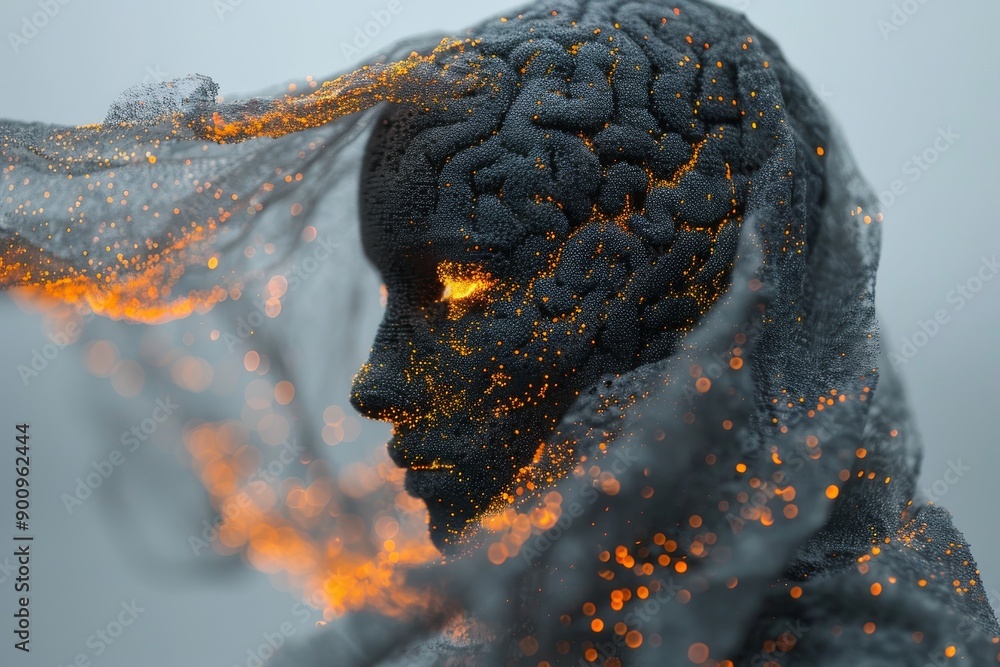 Poster surreal digital rendering of a brain with neural connections symbolizing cognitive processes and cre