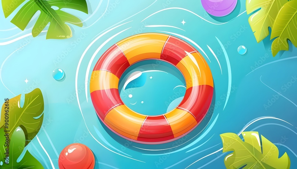 Wall mural swimming ring floating in the pool