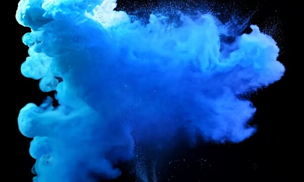 Blue Color Powder Explosion Isolated On Black