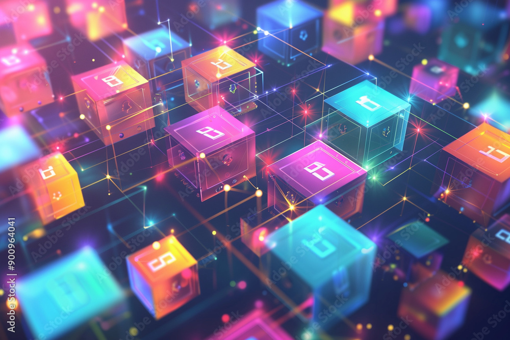 Poster abstract colorful cubes with lines