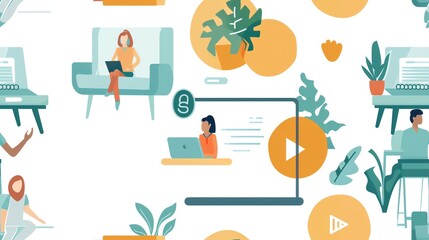 Virtual therapy platforms, therapist providing care, flat design illustration