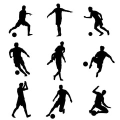 a set of silhouettes of football players. isolated on white background. graphic vector illustration.