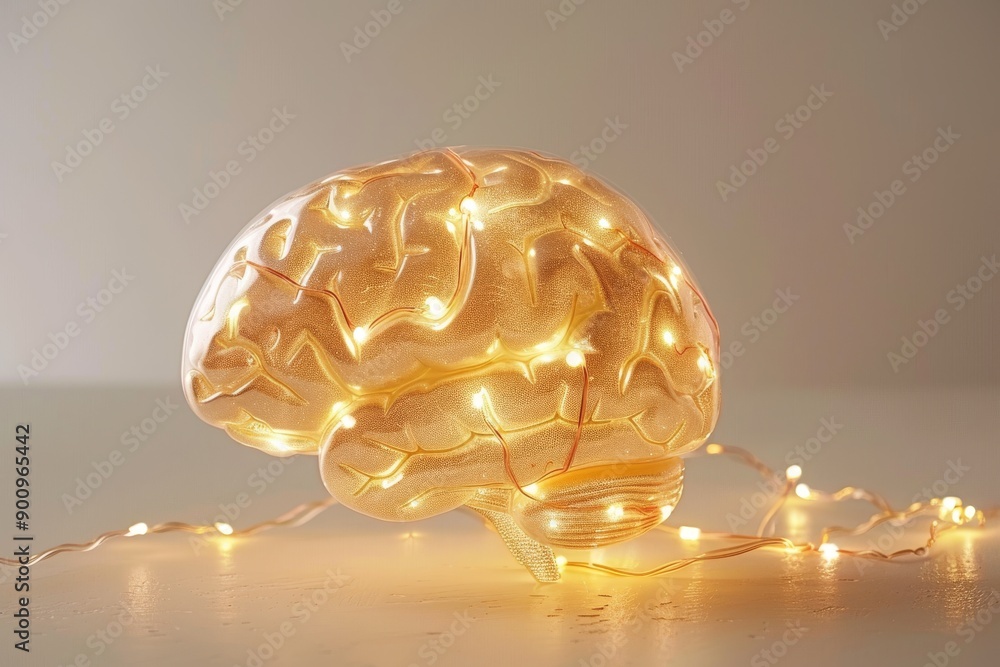 Aufkleber golden digital rendering of a brain with fairy lights symbolizing cognitive processes and imaginatio