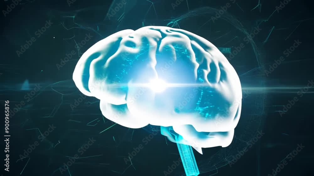Poster futuristic artificial intelligence brain animation showcasing human-robotic interface in a digital s