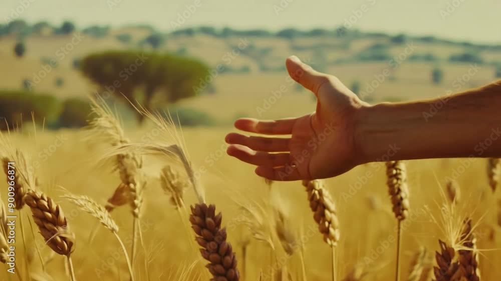 Poster touching ripe wheat in rolling fields generative ai