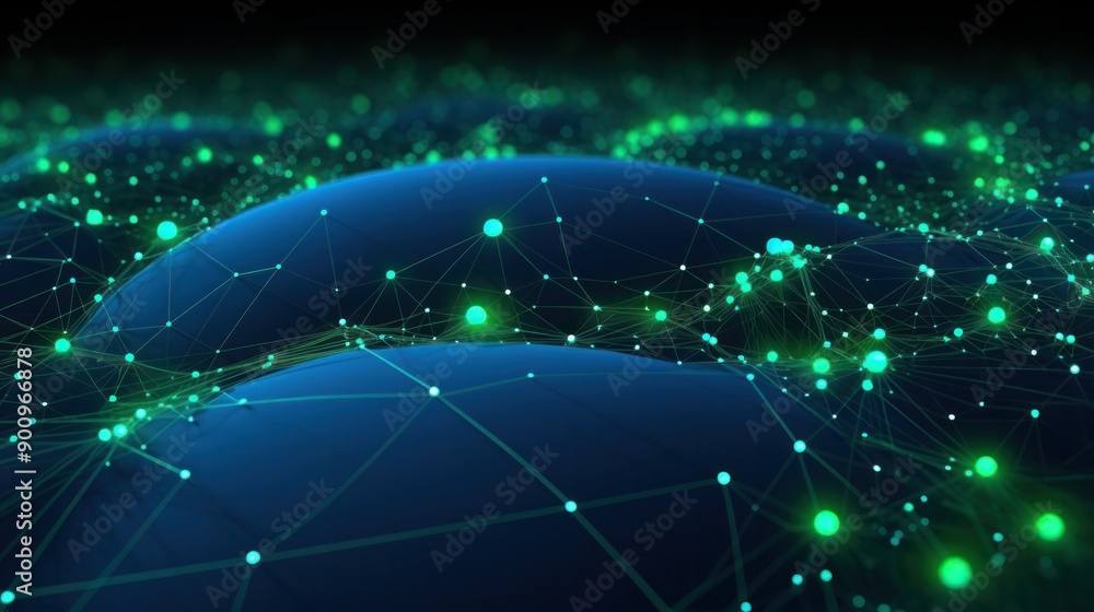 Poster a 3d depiction of a digital interface displaying a complex web of interconnected profiles, each repr