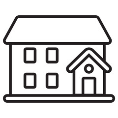 House building icon with black line design 