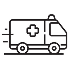 Ambulance icon with linear design and black color 