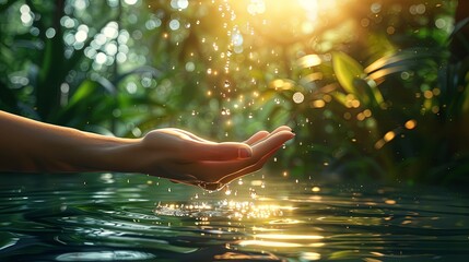 A hand is holding a small amount of water in a palm