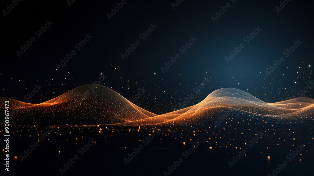 Poster abstract futuristic background featuring a wave of interconnected dots and lines, creating a network