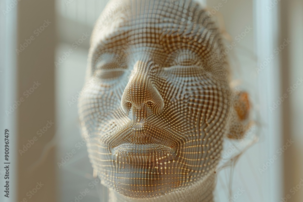 Poster digital sculpture of a womans face with neural connections symbolizing cognitive processes and creat