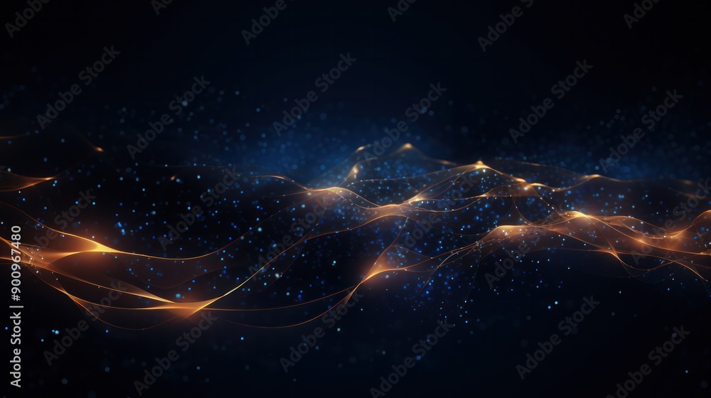 Poster abstract futuristic background featuring a wave of interconnected dots and lines, creating a network