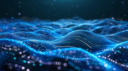 Abstract Blue Wavy Digital Landscape