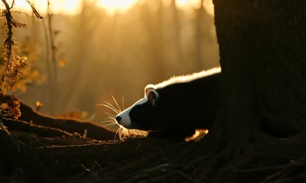  slow motion A beaver busy building a dam in a serene forest stream, surrounded by lush greenery