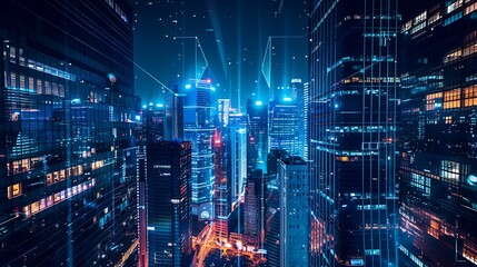 Naklejka premium Cyberpunk Cityscape: A Futuristic City Illuminated by Neon Lights