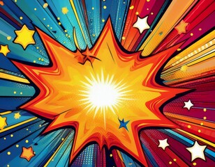 Fototapeta premium Comic book explosion background with rays and stars. Vector illustration.