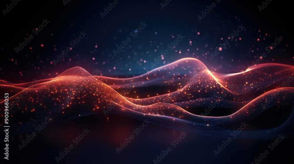 Aufkleber abstract futuristic background featuring a dynamic wave of interconnected dots and lines, creating a