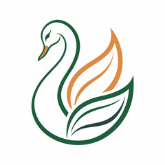 Swan and leaf logo with line style vector art Illustration 