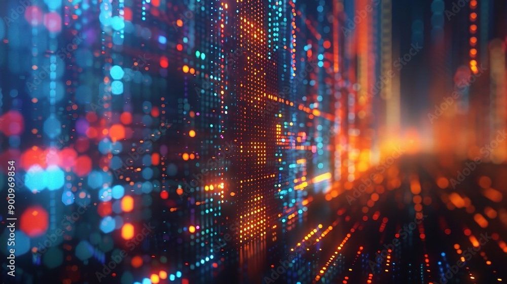 Poster digital metropolis: a mesmerizing spectacle of data streams, illuminated in a vibrant, futuristic ci
