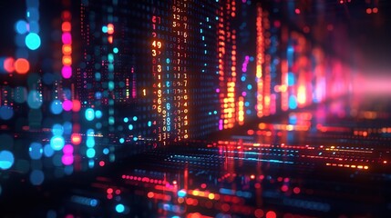 Neon Cityscape: A mesmerizing abstract digital art piece, featuring vibrant neon lights and a futuristic cityscape, evokes a sense of wonder and technological advancement.  