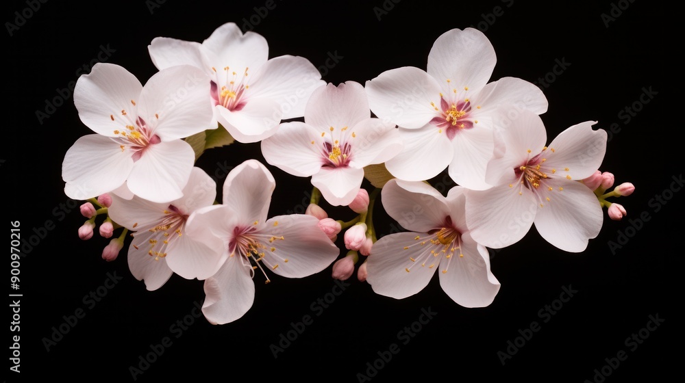 Poster a minimalist design with a white background and a cluster of soft pink flowers, complemented by the 